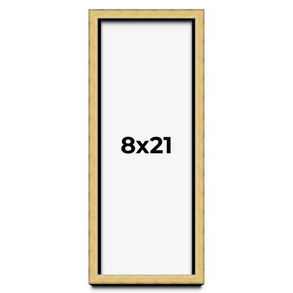 8x21 Shadow Box Frame Gold | 1.375 Inches Deep Real Wood Contemporary Shadowbox Display Frame | UV