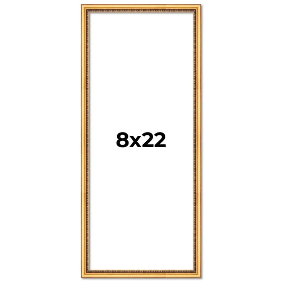 8x22 Frame Beaded Gold Solid Wood Picture Frame | 0.75 Inches Moulding Width | Liscio Oro