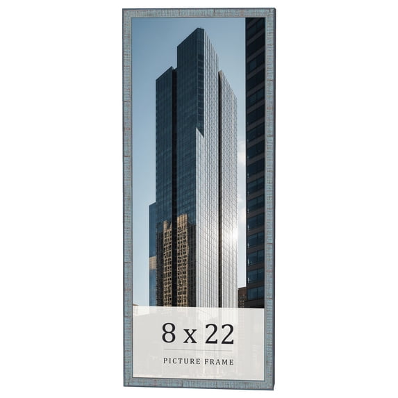 8x22 Frame Blue Scuffed Farm Board Solid Wood Picture Frame Width 0.75 Inches | Interior Depth 0.5