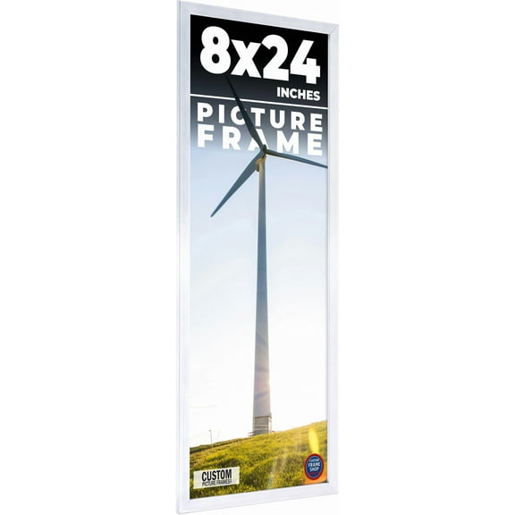 8x24 Frame Silver Stainless Steel Solid Wood Picture Frame | 0.75 Inch Moulding Width | Includes UV