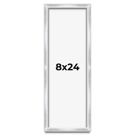 8x24 Frame Silver Whitewashed Wood Grain Solid Wood Shadow Box | 0.75 Inch Moulding Width | 0.75