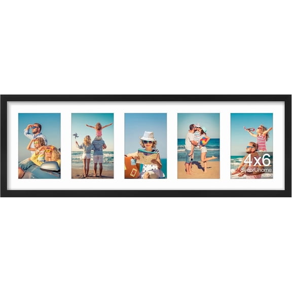 8x24 Picture Frames Collage Wall Decor, Display 5Pcs 4x6 Photos with Mat or 1Pcs 8x24 Unmatted, 5 4x6 Collage Picture Frames for Wall Mounting, Black