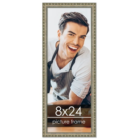 8x24 Silver Wood Picture Frame - UV Acrylic, Foam Board Backing, Hanging Hardware
