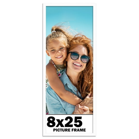 8x25 Frame White Solid Wood Picture Frame Includes UV Acrylic Shatter Guard Front, Acid Free Foam