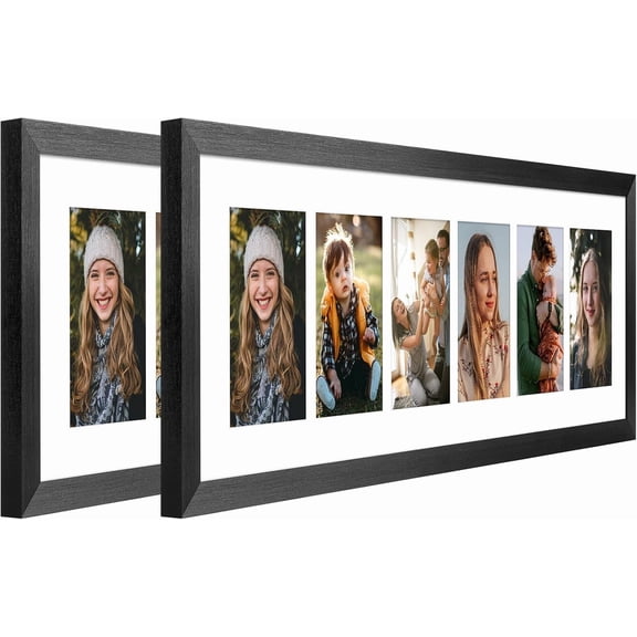 8x26 Collage frame with 6 Openings 4X6 Pictures, Multiple Picture Frame with Mat, Wall or Tabletop Decor, Black Wood Grain,2 Pack