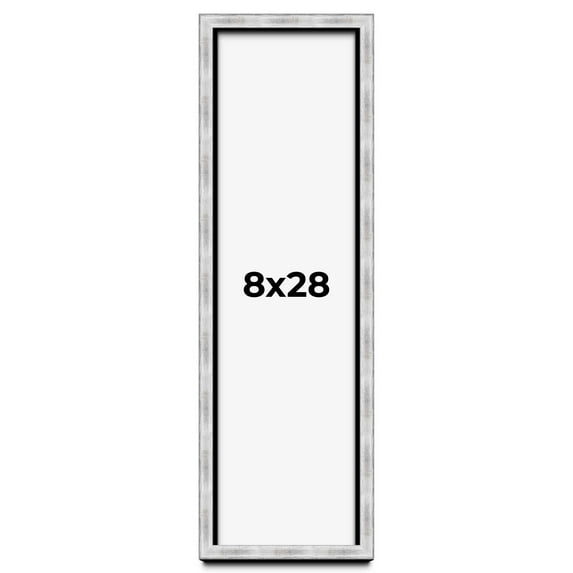 8x28 Frame Brushed Silver Solid Wood Picture Frame | 0.75 Inch Moulding Width | Rabbet Depth 0.75