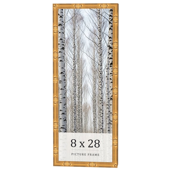 8x28 Frame Gold Bamboo Solid Wood Picture Frame | 1 Inch Moulding Width | Interior Frame Depth 0.75