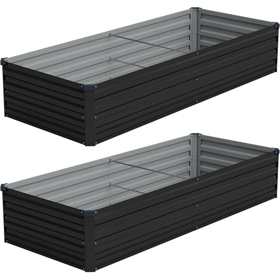 8x2x1FT (2 Pack) Galvanized Raised Garden Bed Kit, Outdoor Metal Planter Box for Vegetables, Rectangular Steel Container, Easy Assembly (Black)