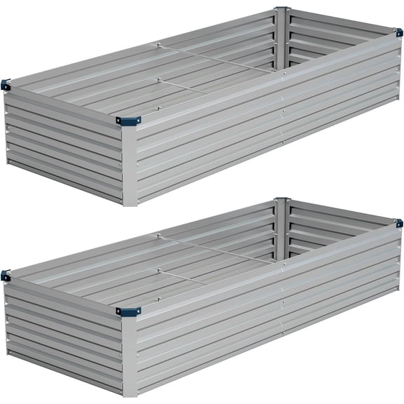 8x2x1FT (2 Pack) Galvanized Raised Garden Bed-Outdoor Planter Box for Vegetables,Metal Flower Boxes with Corner,Planter Raised Bed,(Silver)