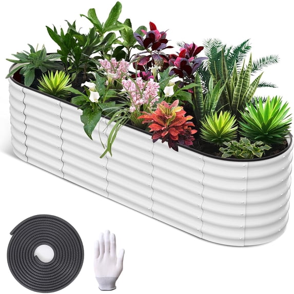 8x2x2 FT Galvanized Raised Garden Bed, White Oval Rust-Resistant Outdoor Planter, Heavy Duty Steel Raised Bed with Open Base, Tool-Free Assembly for Vegetables & Flowers, White