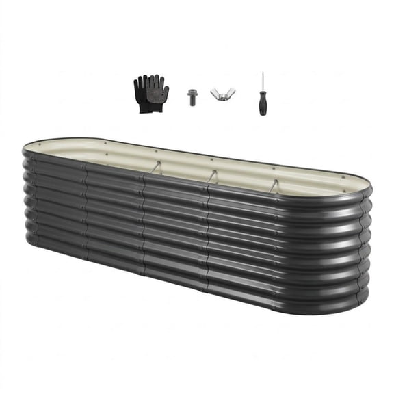 8x2x2 ft Metal Raised Garden Bed, Oval Galvanized Planter Box with Open Bottom, Dark Gray
