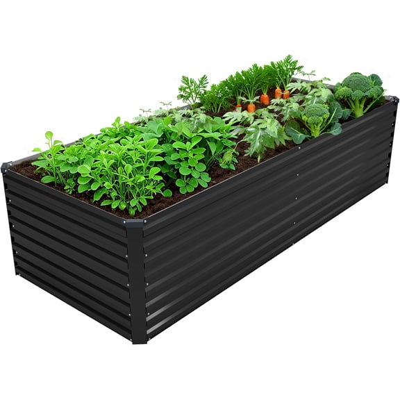 8x2x2FT Galvanized Raised Garden Bed Kit,Vegetable Plant Boxes-Rectangle Metal Flower Box,Large Planter Raised Beds Outdoor Garden for Planting,Fruit,Herb-Black