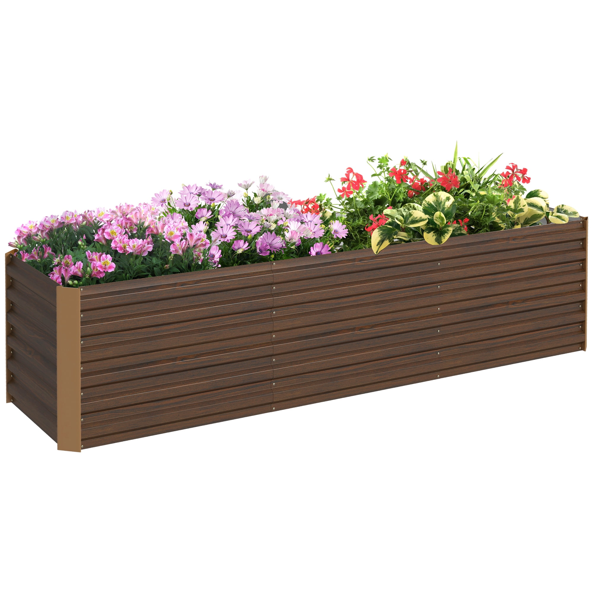 8x2x2ft Galvanized Raised Garden Bed Kit, Outdoor Metal Elevated Planter Box with Safety Edging, Large Raised Bed for Growing Flowers, Herbs and Vegetables, Brown