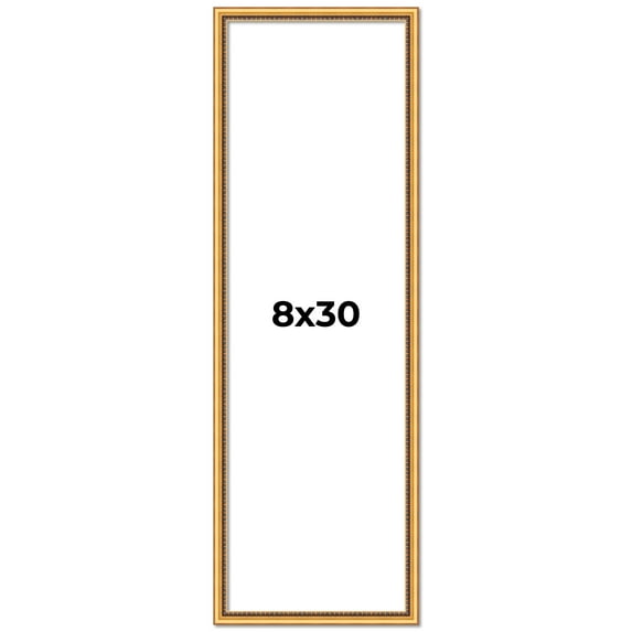8x30 Frame Beaded Gold Solid Wood Picture Frame | 0.75 Inches Moulding Width | Liscio Oro