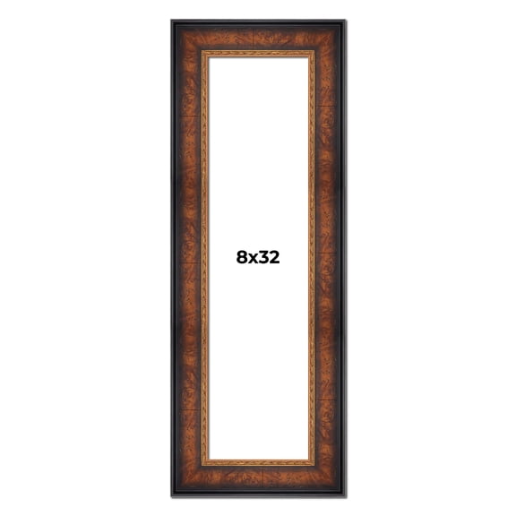 8x32 Frame Brown Walnut Gold Ornate Trim Solid Wood Plein Air Picture Frame | 3 Inch Moulding Width