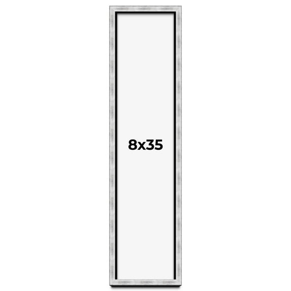 8x35 Frame Brushed Silver Solid Wood Picture Frame | 0.75 Inch Moulding Width | Rabbet Depth 0.75