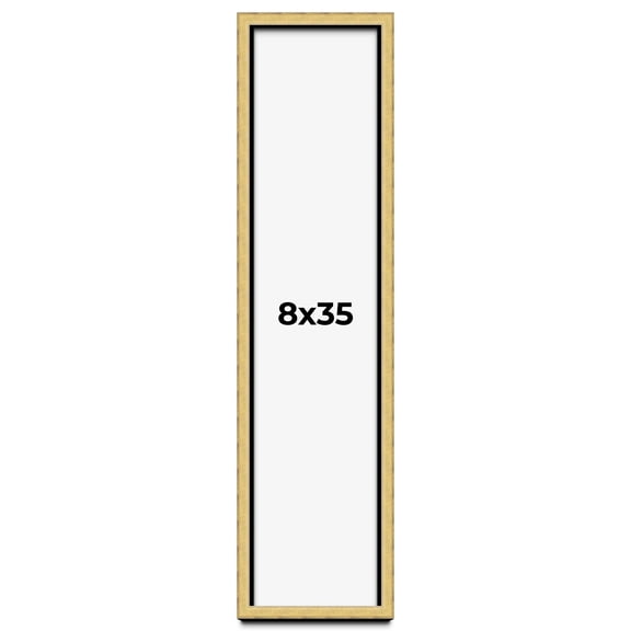 8x35 Shadow Box Frame Gold | 1.375 Inches Deep Real Wood Contemporary Shadowbox Display Frame | UV
