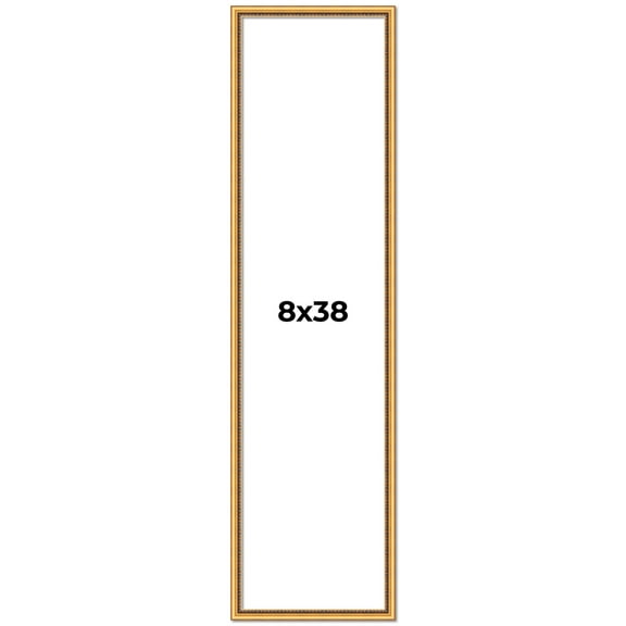 8x38 Frame Beaded Gold Solid Wood Picture Frame | 0.75 Inches Moulding Width | Liscio Oro