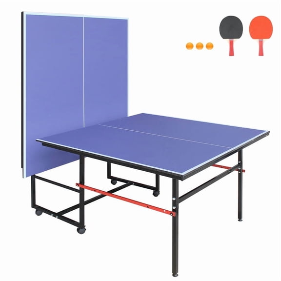 8x4 FT Mid-Size Table Tennis Table, Foldable & Portable Ping Pong Table, Table Tennis Table Set with Net, Paddles, Balls for Apartment, Office, Indoor & Outdoor Uses
