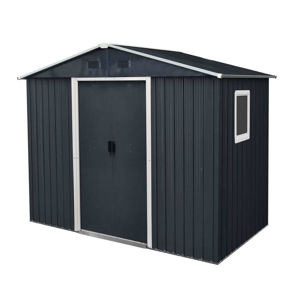 8x4 FT Outdoor Metal Storage Shed with Window & Steel Foundation - Heavy Duty Garden Tool Shed for Backyard & Patio