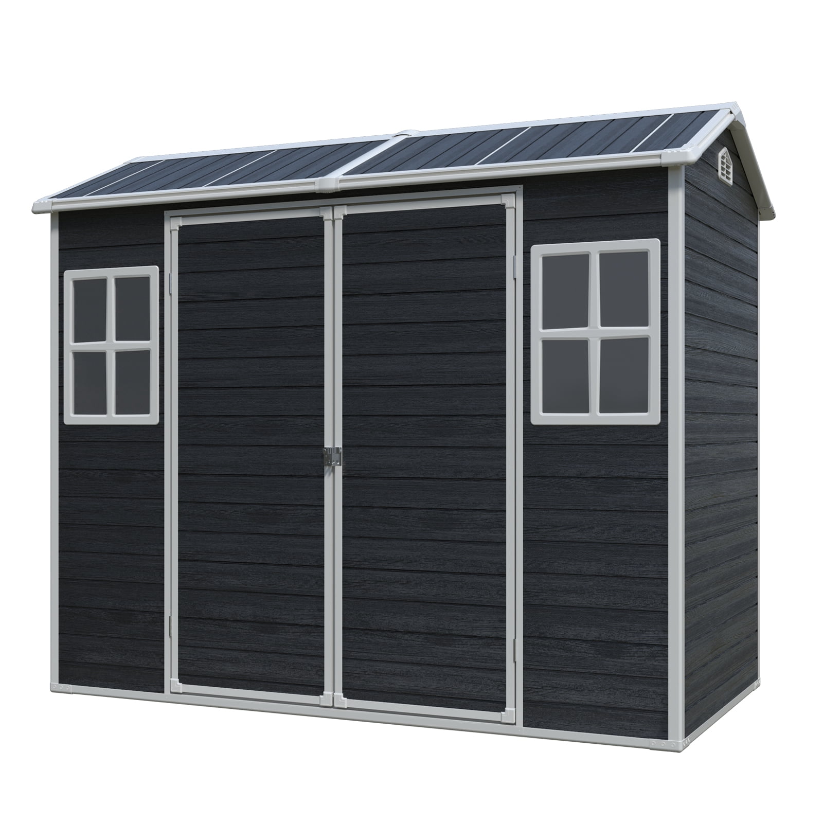 8x4 FT Resin Shed with Floor Included, Plastic Sheds & Outdoor Storage Clearance with 2 Windows and Lockable Door for Backyard, Bike, Garden Tools (Black)