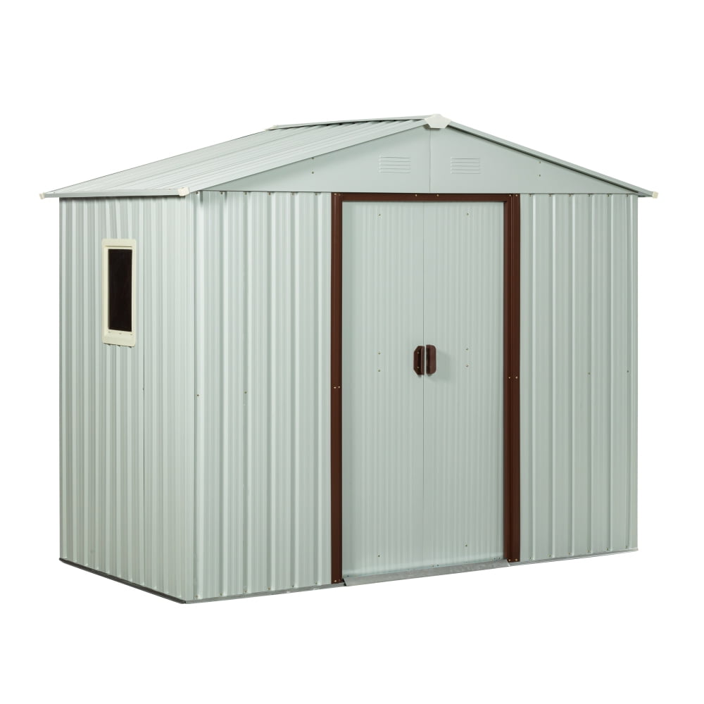 8x4 FT White Metal Storage Shed, Galvanized Steel with Ventilation Window for Garden & Outdoor Equipment Storage
