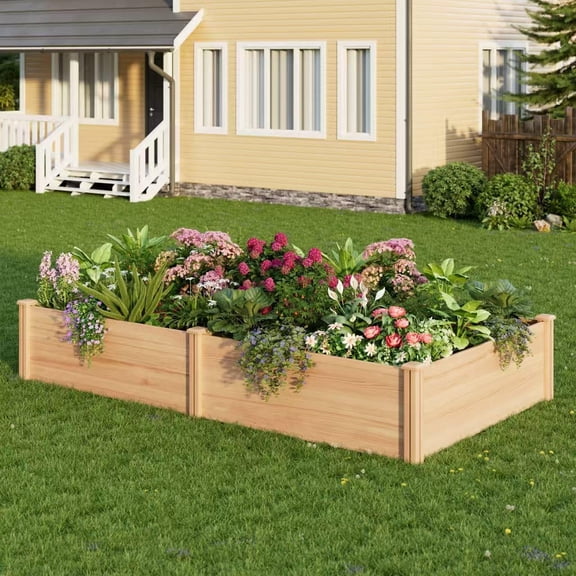 8x4 Ft Raised Garden Bed for Outdoor, Wood Garden Bed with 15 Inch Depth for Flowers/Vegetables/Herbs