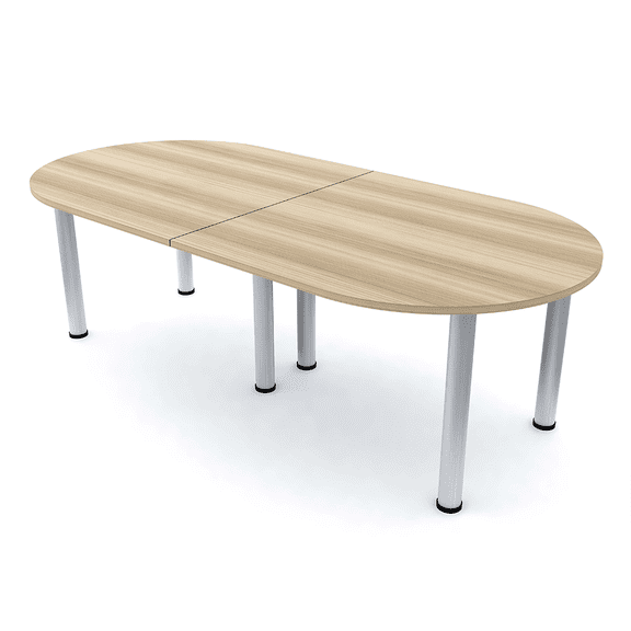 8x4 Racetrack Shaped Conference Table Silver Post Legs Power And Data