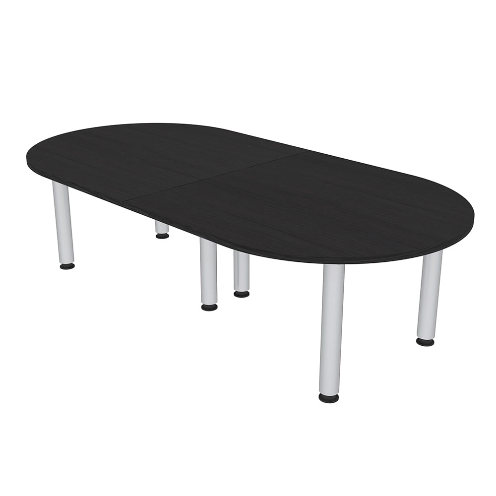 8x4 Racetrack Shaped Conference Table Silver Post Legs Power And Data ...
