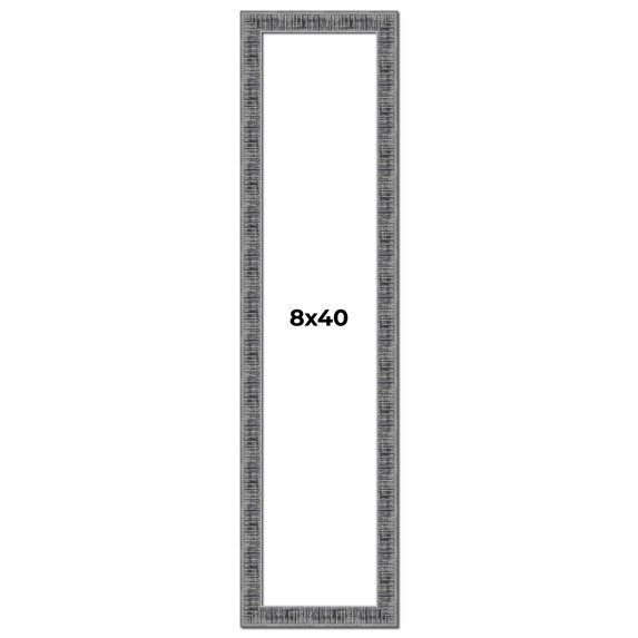 8x40 Frame Silver Black Rustic Sonoma Solid Wood Picture Frame | 1.5 Inch Moulding Width | Complete