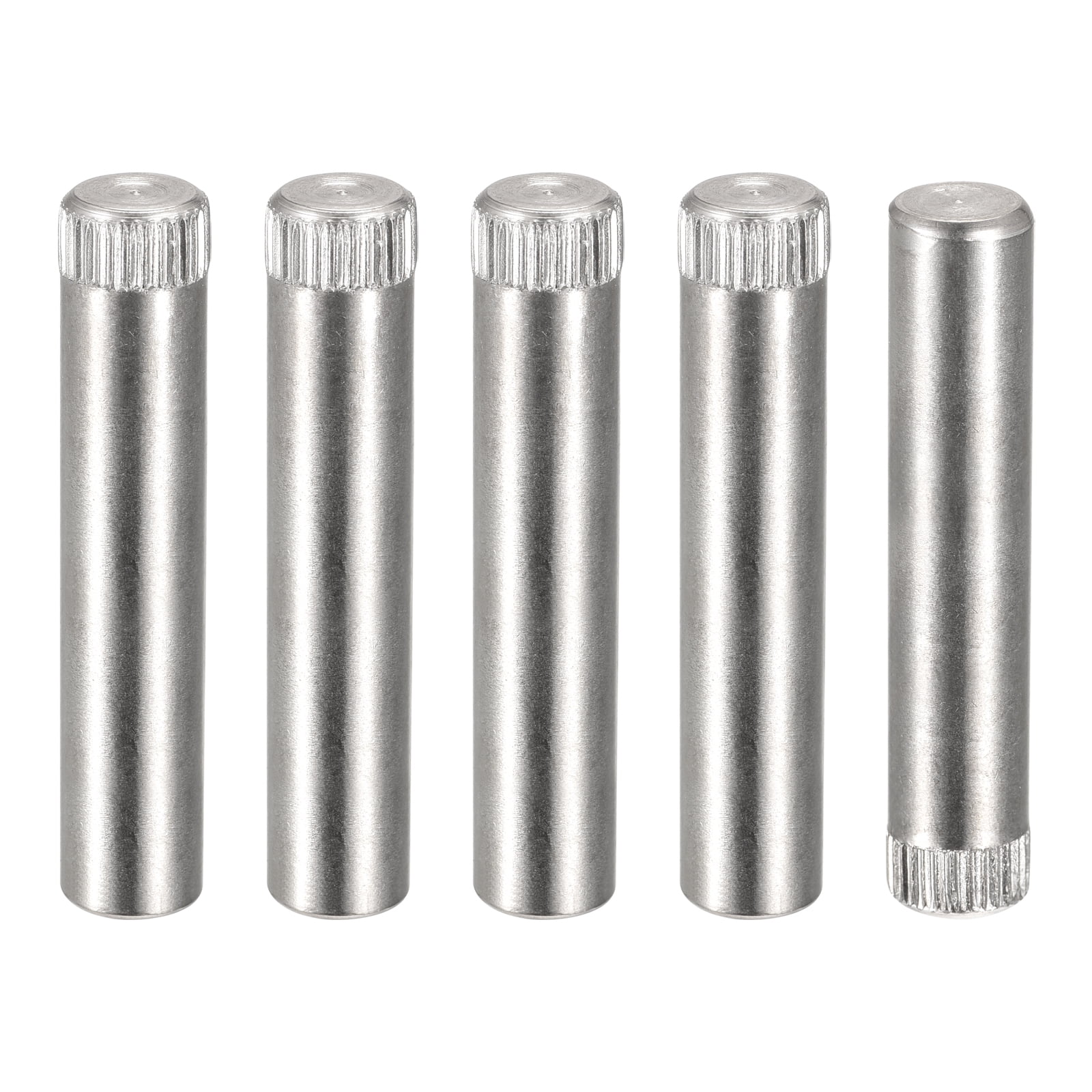 8x40mm 304 Stainless Steel Dowel Pins, 5 Pack Knurled Head Flat End