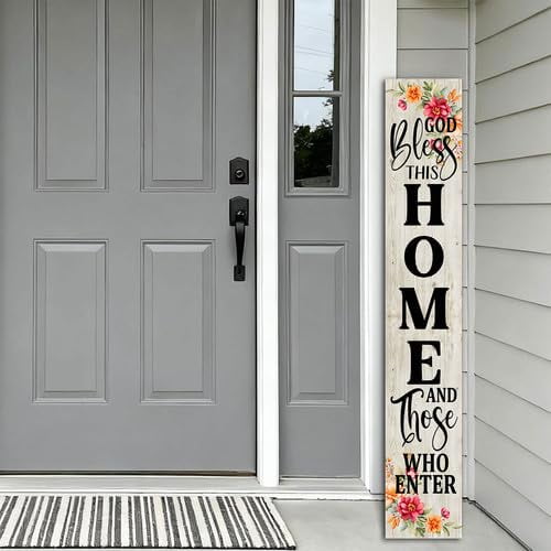 8x47inch Bless This Home and All Who Enter Porch Sign Door Decorations Christian Jesus Home Wall Decor Vertical Wood Sign Standing for Front Door Outside All Season