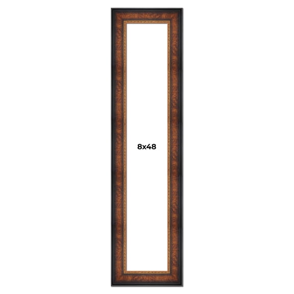 8x48 Frame Brown Walnut Gold Ornate Trim Solid Wood Plein Air Picture Frame | 3 Inch Moulding Width