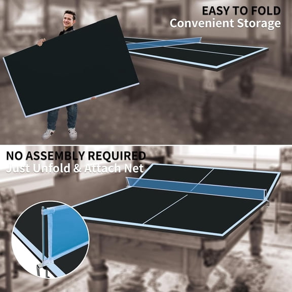 8x4ft Black Mid-Size  Pong Conversion Top Foldable & Portable Table Tennis Table Top for Indoor Games