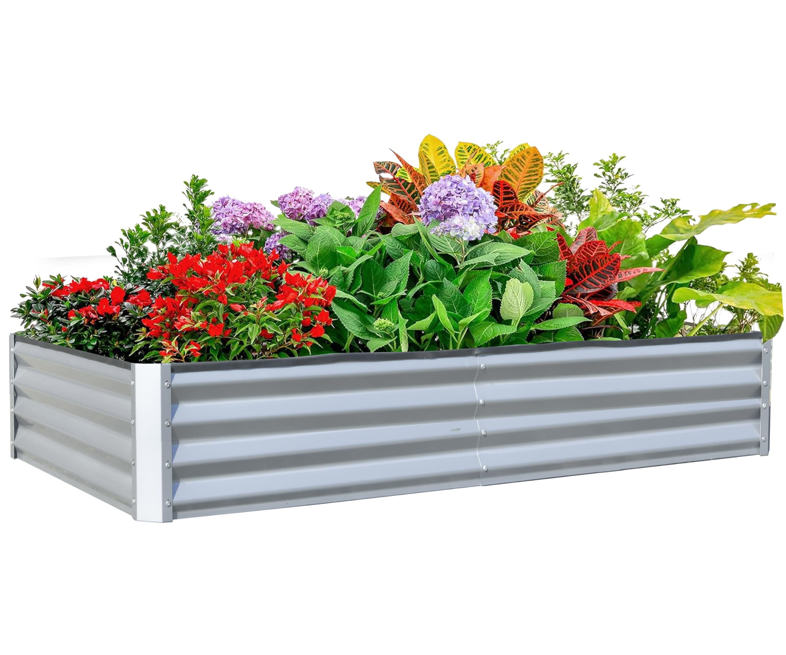 8x4x1 FT Galvanized Raised Garden Bed Outdoor Large Metal Planter Box Rustproof Steel with Support Rods Open Base for Vegetables Fruits Flowers Patio Yard Gardening Silver