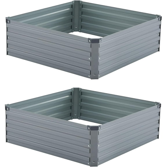 8x4x1ft(2 Pack) Galvanized Raised Garden Bed,Outdoor Planter Box Metal Patio Kit Planting Bed for Vegetables Flowers Herb,Grey