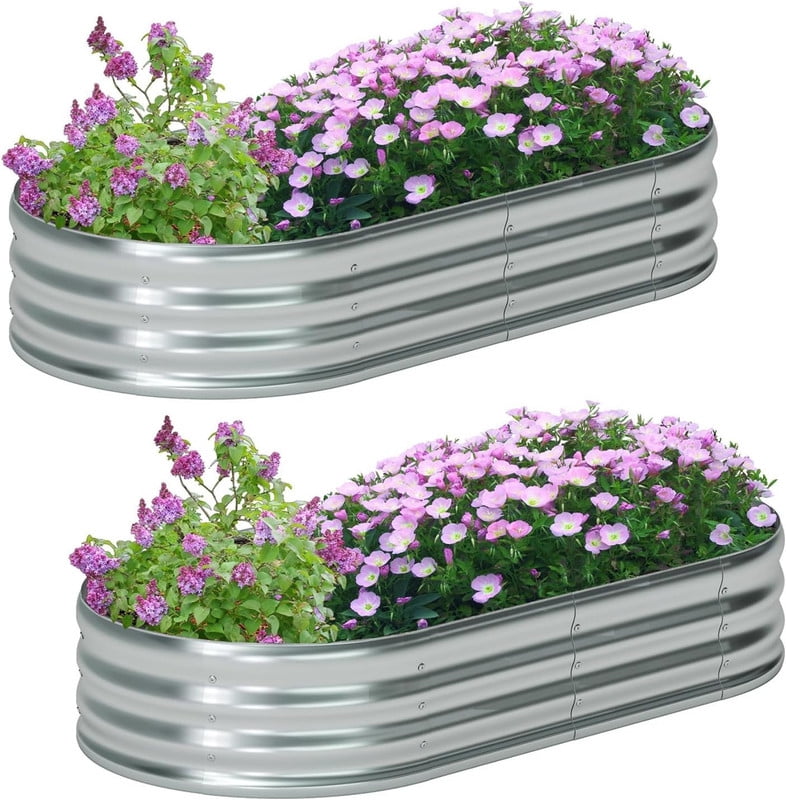 8x4x1ft Raised Garden Bed Kit, Galvanized Planter Raised Garden Beds for Outdoor for Vegetables,Flowers &Herbs, Heavy Duty Planter Box, 2 PCS