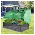 8x4x2ft Outdoor Galvanized Raised Garden Bed with Greenhouse, 2 Large