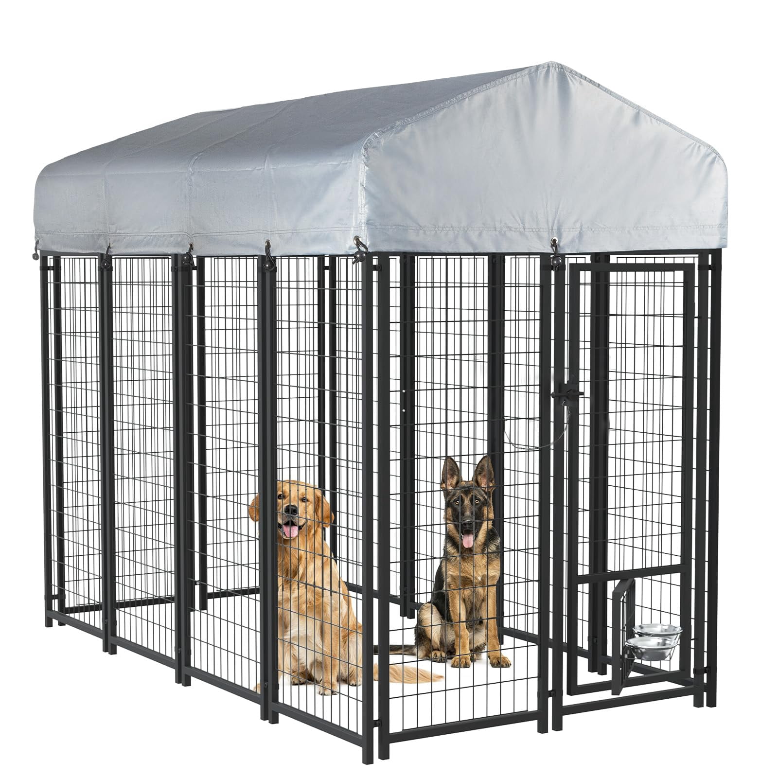 8x4x6 FT Heavy Duty Welded Steel Dog Kennel for Large Dogs, Outdoor Pet Playpen with Secure Lock, UV-Resistant Waterproof Roof Cover, Durable Fence for Training and Exercise, Black