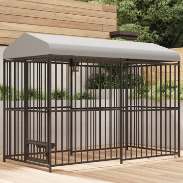 Image showcasing 10ft x 10ft Heavy Duty Metal Dog Kennel with Roof, Outdoor Enclosure ...
