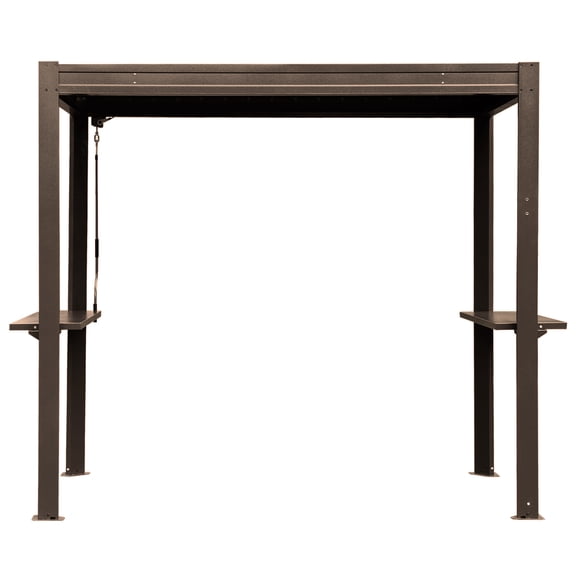 8x5 FT Grill Louvered Pergola for Outdoor Grill, Hardtop Grill Pergola with Built-in Gutter & Adjustable Rainproof Roof, Metal Shelter Gazebo for Patio Backyard Deck -Brown