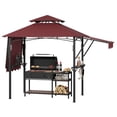 thumbnail image 1 of 8x5 FT Heavy‑Duty Grill Gazebo, Double‑Tier Vented BBQ Shelter with Adjustable Dual Side Awnings, Steel Frame, LED Lights, Shelves & Hooks for Backyard Patio, 1 of 9