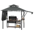 thumbnail image 1 of 8x5 FT Heavy‑Duty Grill Gazebo, Double‑Tier Vented BBQ Shelter with Adjustable Dual Side Awnings, Steel Frame, LED Lights, Shelves & Hooks for Backyard Patio, 1 of 9