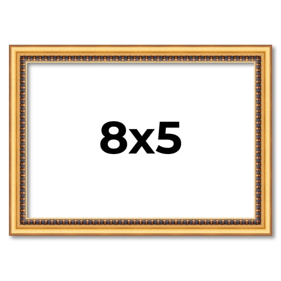 8x5 Frame Beaded Gold Solid Wood Picture Frame | 0.75 Inches Moulding Width | Liscio Oro