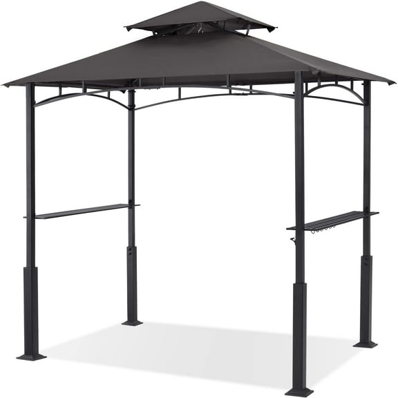 8x5 Grill Gazebo - Outdoor BBQ Canopy Shelter with Led Light for Patio Backyard Grilling (Dark Gray)