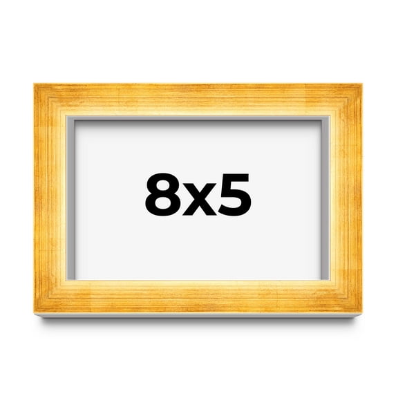 8x5 IN Shadow Box Frame Gold | 1.625 Inches Deep Real Wood Traditional Shadowbox Display Frame | UV