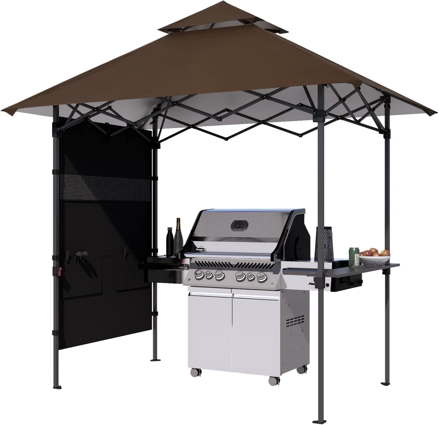 8x5 Pop Up Grill Gazebo - Outdoor BBQ Canopy with Shelf & Sidewall ...