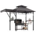 thumbnail image 1 of 8x5 ft Grill Gazebo with Double-Tiered Roof, Heavy Duty Steel Frame BBQ Canopy with Side Shelves, LED Lights, Hooks & Bottle Opener for Backyard, 1 of 8