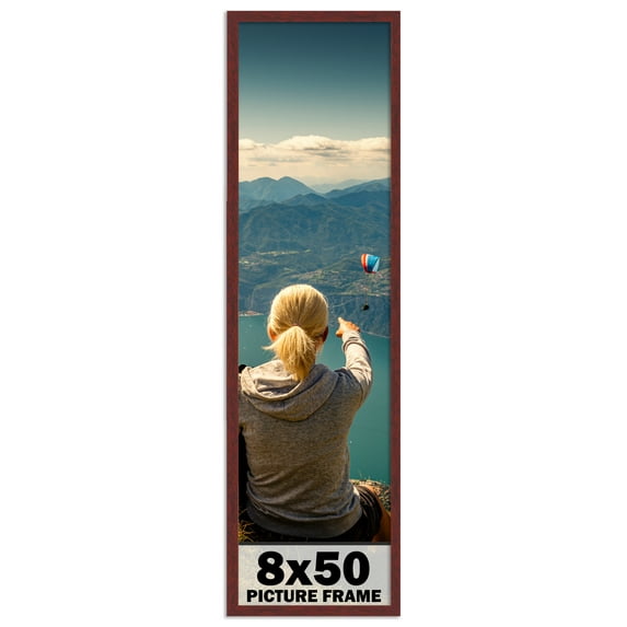 8x50 Frame Brown Mahogany Solid Wood Picture Frame Includes UV Acrylic Plexiglass, Acid Free Foam