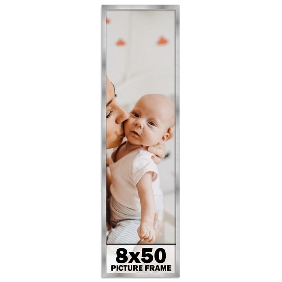 8x50 Frame Silver Stainless Steel Solid Wood Picture Frame | 0.75 Inch Moulding Width | Includes UV